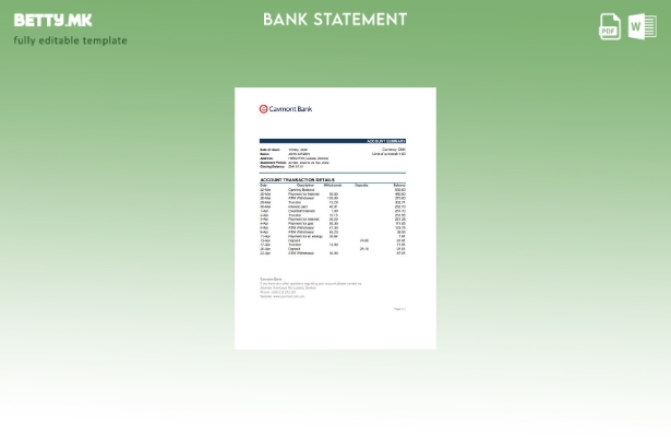 модерен стил банкарски извод од Zambia Cavmont, шаблон за ексел